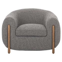 Riley Mid Century Modern Grey Performance Brown Wood Barrel Chair