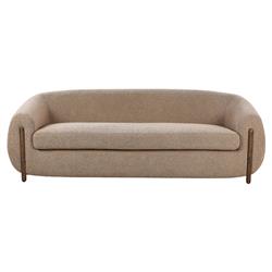 Riley Mid Century Modern Light Brown Upholstered Natural Wood Sofa - 86.5"W
