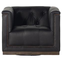 Emmy Rustic Lodge Black Leather Tufted Nailhead Trim Swivel Club Chair