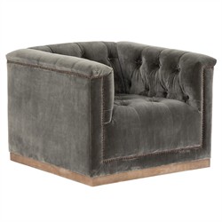 Emmy Rustic Lodge Grey Velvet Tufted Nailhead Trim Swivel Club Chair
