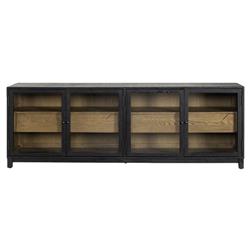 Clarence Rustic Lodge Black Oak Wood Clear Glass 4 Door Media Cabinet - 78&quot;W