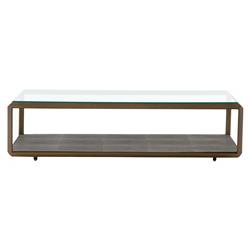 Ena Regency Gold Brass Grey Faux Shagreen Rectangular 2 Tier Coffee Table