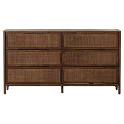 Rhian Coastal Beach Brown Mango Wood Frame Woven Cane 6 Drawer Double Dresser