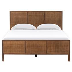 Rhian Coastal Beach Dark Brown Woven Cane Mango Wood Frame Bed - King