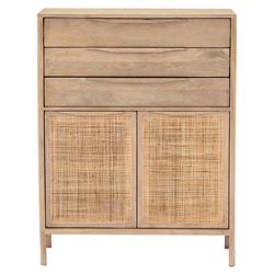 Rhian Coastal Beach Natural Mango Wood Woven Cane Wood Tall Chest Dresser