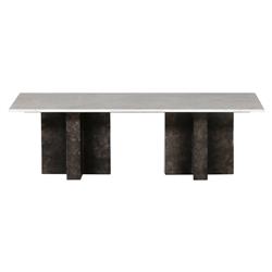 Hanne Mid Century White Marble Black Aluminum Base Rectangular Coffee Table