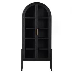Ivan Mid Century Matte Black Solid Oak Wood 2 Glass Door Arched Display Case