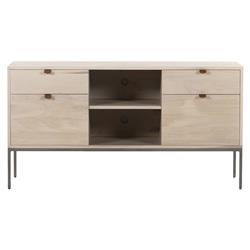 Theodore Industrial Loft Dove White Wood Grey Iron 4 Drawer Filing Credenza