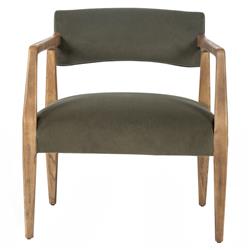 Pia Mid Century Modern Green Upholstered Velvet Natural Wood Frame Arm Chair
