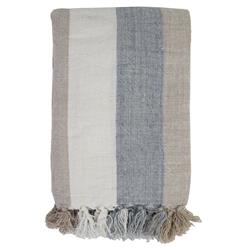Pom Pom Monterey Coastal Beach Blue Striped Linen Oversized Throw