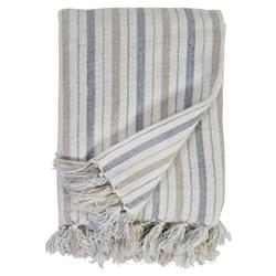 Pom Pom Naples Coastal Beach Blue Striped Linen Oversized Throw