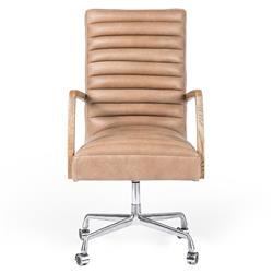 Sonn Mid Century Brown Upholstered Leather Silver Stainless Steel Tufted Office Chair