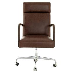 Sonn Mid Century Upholstered Brown Leather Silver Stainless Steel Office Chair