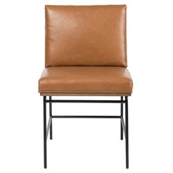 Inno Industrial Brown Faux Leather Oak Wood Black Iron Frame Dining Side Chair