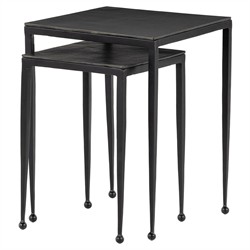 Fector Industrial Black Aluminum Top Matte Iron Frame Square Nesting End Table