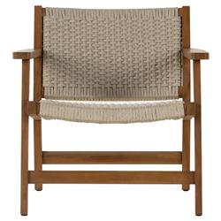 Dion Coastal Beach Light Brown Woven Rope Natural Teak Wood Outdoor Arm Chair