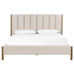 Tola Mid Century White Performance Boucle Channel Tufted Brown Wood Bed - Queen