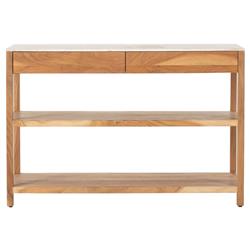 Sohail Coastal Beach White Marble Brown Acacia Wood Kitchen Island - 54"