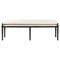 Lucy French Cream Performance Dark Brown Oak Nailhead Trim Dining Bench