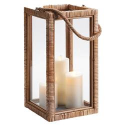 Gaia Coastal Beach Natural Rattan Wrapped Frame Lantern Candleholder - Small