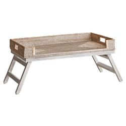 Neriya Coastal Beach Whitewash Rattan Handwoven Lap Tray Table