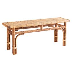 Verna Coastal Beach Natural Rattan Top Solid Wood Base Entryway Bench