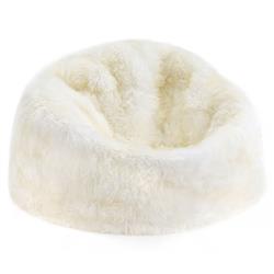 Shiloh Modern Ivory Long Wool Fur Leather Beanbag