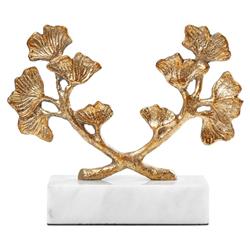 Ginko Regency Gold Iron Leaves White Marble Base Sculpture