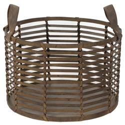 Finn Rustic Lodge Brown Woven Leather Floor Basket - Small