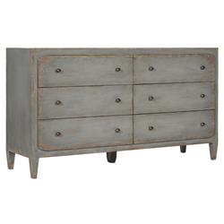 Harvey Rustic Lodge Distressed Grey Wood Brass Pull 6 Drawer Double Dresser