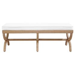 Worlds Away Xanadu Coastal Beach White Upholstered Natural Rope Entryway Bench