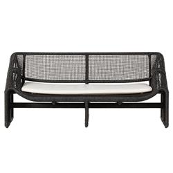 Lani Coastal Beach White Cushion Black Woven Wicker Outdoor Sofa - 63"W