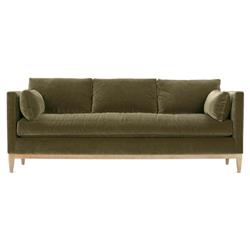 Leah Mid Century Modern Green Upholstered Velvet Brown Wood Sofa - 86"W