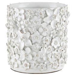 Jasmine French Country White Ceramic Floral Embossed Handmade Cachepot - Small
