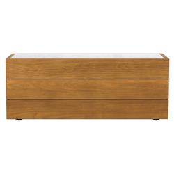 Cee Rustic White Marble Natural Teak Wood Block Rectangular Outdoor End Table