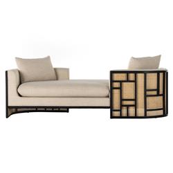 Jun Coastal Cream Performance Woven Cane Black Wood Frame Chaise Lounge