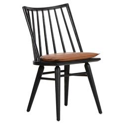 Lara Rustic Lodge Brown Leather Black Oak Windsor Dining Side Chair