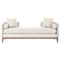 Marida French Country Off White Upholstered Brown Wood Nailhead Trim Daybed
