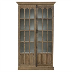 Idalia French Country Natural Brown Wood Clear Glass 2 Door Display Case