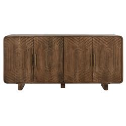 Sherwood Mid Century Modern Brown Mango Wood Patterned 4 Door Sideboard
