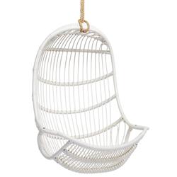 Sigma Coastal Beach White Woven Rattan Hanging Occasional Hanging Swing Chair