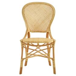 Lydia French Country Natural Brown Woven Rattan Dining Side Chair