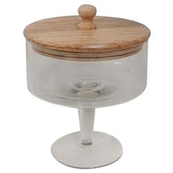 Rebecca Mid Century Modern Brown Mango Wood Clear Glass Decorative Jar - Small