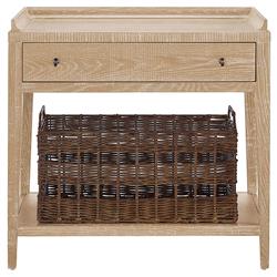 Alli Coastal Beach Black Oak Wood Brown Woven Basket 1 Drawer Nightstand