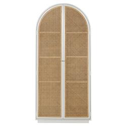 Noelle Modern Classic Brown Woven Cane White Wood 2 Door Armoire