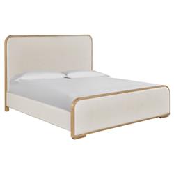 Noelle Modern Cream Upholstered Light Brown Wood Frame Bed - Queen