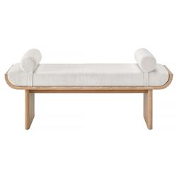 Noelle Modern White Upholstered Fabric Light Brown Wood Bedroom Bench