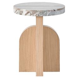 Noelle Modern Classic Marble Top Light Brown Wood Base Round Side Table