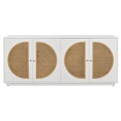 Noelle Modern Classic Brown Woven Cane White Wood Frame 4 Door Sideboard