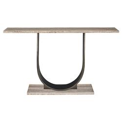 Jorge Industrial Light Brown Stone Grey Metal Base Rectangular Console Table